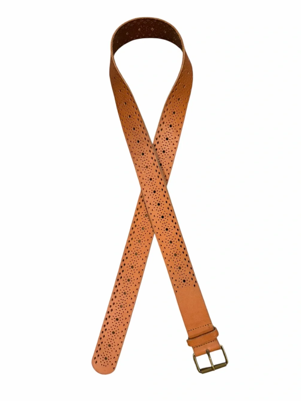 J.Crew 1.5” Leather Laser Cut Perforated Belt size M/L - Picture 2 of 4